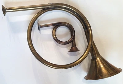 Vintage Brass Horns Set of 2 – Made in India Decorative Bugle Horns, Wall Decor - Image 1 of 4