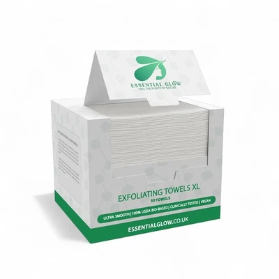 ESSENTIAL GLOW Disposable Face Towels, Acne Face Wipes, 100% Biobased, Facial Cloths, 50 Towels