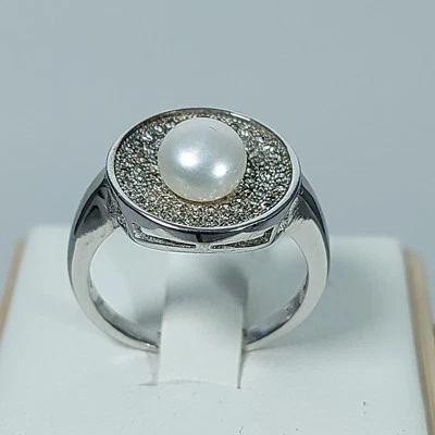 Anello in Argento 925 Donna  con  Perla Naturale Acqua Dolce e Zirconi Brillanti - Immagine 1 di 4