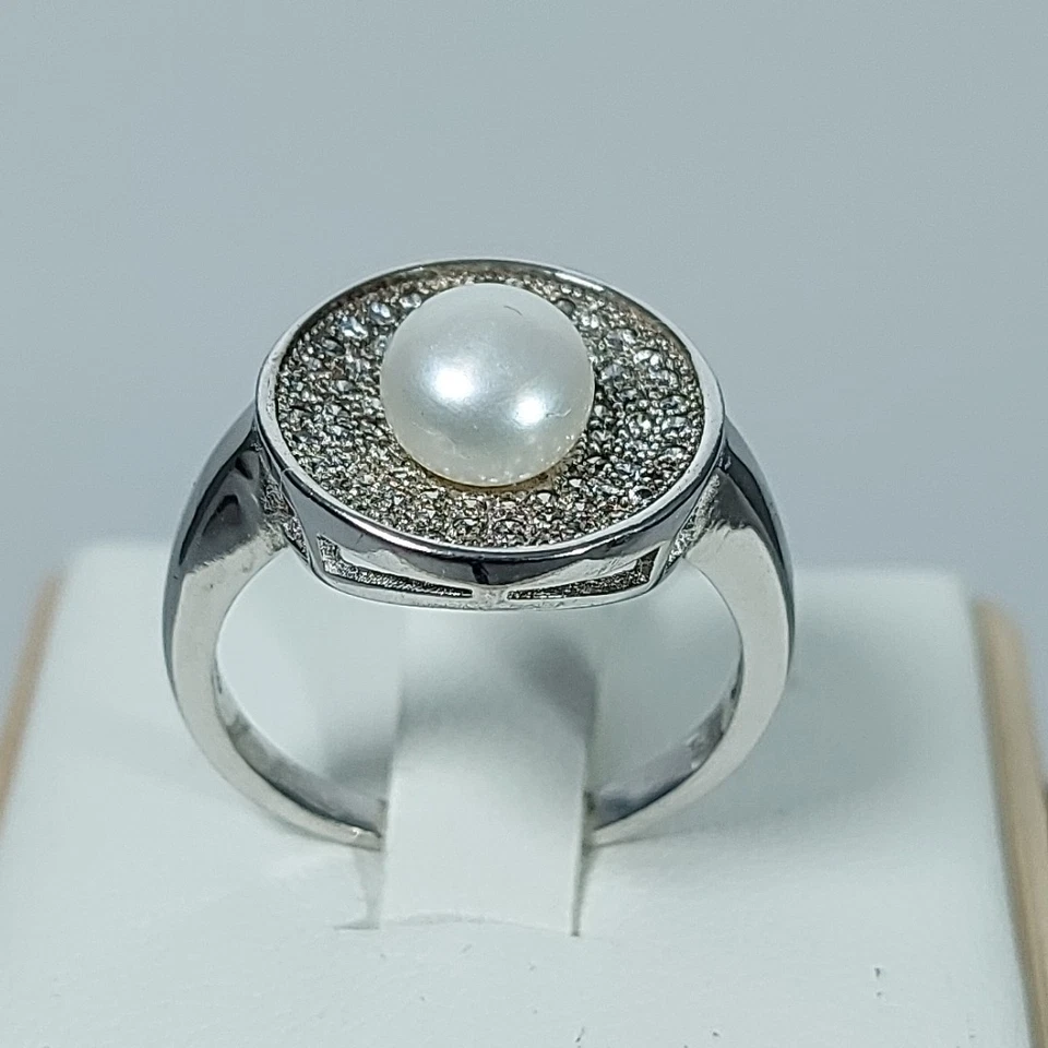 Anello in Argento 925 Donna  con  Perla Naturale Acqua Dolce e Zirconi Brillanti - Immagine 1 di 4