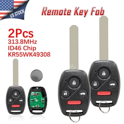 2 Replacement For 2008 2009 2010 2011 2012 Honda Accord Remote Key Fob 4 Buttons - Image 1 of 4
