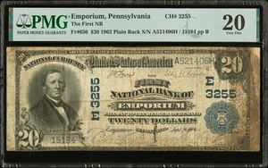 Emporium, PA - $20 1902 Plain Back Fr. 650 The First National Bank Ch. # (E)325 - Picture 1 of 2