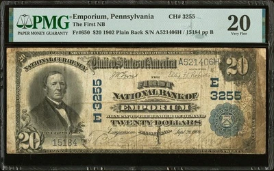Emporium, PA - $20 1902 Plain Back Fr. 650 The First National Bank Ch. # (E)325 - Image 1 of 2