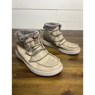 Hey Dude Eloise Loafer Ankle Boots Faux Fur Trim Pull On Womens Size 6 Beige - Image 1 of 4