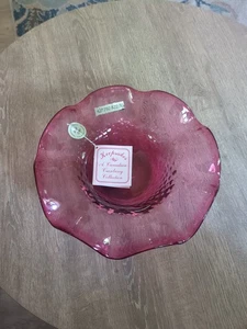 Vintage Gorgeous Early Rossi Cranberry Glass Fluted Bowl Mint With Original Tags - Picture 1 of 12