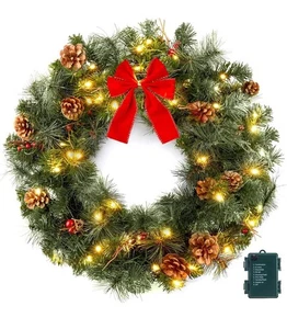 NUEVO 24" Guirnalda de Navidad Prelit a Batería Luz LED y Temporizador Piñas - Imagen 1 de 6