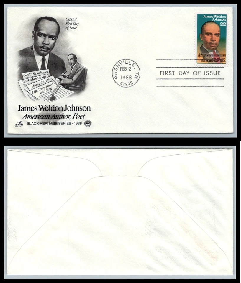 US FDC # 2371 22c James Weldon Johnson   ArtCraft / PCS  1988, 9p8877 - Image 1 of 1
