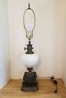 Vintage Table 2way Lamp Metal Base Porcelain Round Body 30" Tall w/Harp NO Shade