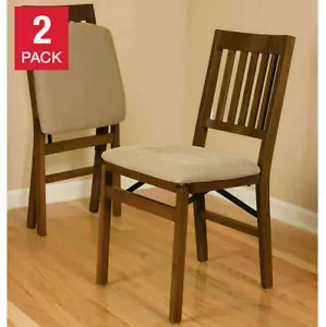 2 - Pack Solid Wood Upholstered Folding Chair, Padded Seat, Fruitwood Finish - Picture 1 of 6