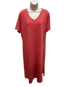 D. & Co. Womens Large Orange Long Shirt Dress Stretch V-Neck Short Sleeve - Picture 1 of 5