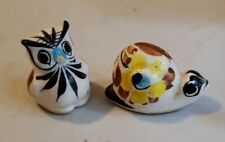 Vintage 2 Pieces Tonala Mexican Pottery Mini Figurines Owl and Snail 1 inch