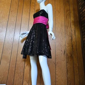 Vtg Betsey Johnson Huge Pink Bow Sequin Strapless Punk Party Prom Mini Dress S/M - Picture 1 of 8