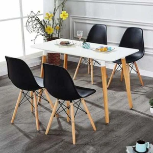 Comedor Mesa Y Silla Juego Blanco - 4X Madera Sillas de Comedor & Blanco Mesa - Imagen 1 de 32