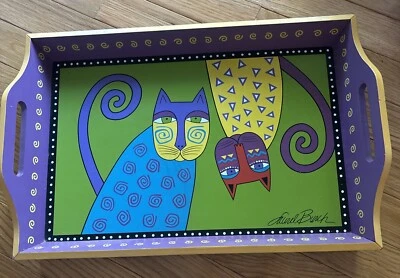Laura Burch Wooden Tray - Multi Colored Cats Signed Made For Ganz “Cute” - Image 1 of 4