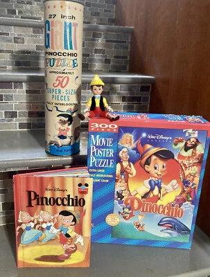 2 VTG Pinocchio 300/55 Pc Movie Puzzles, Madame Fig, & Book Collection - Image 1 of 2