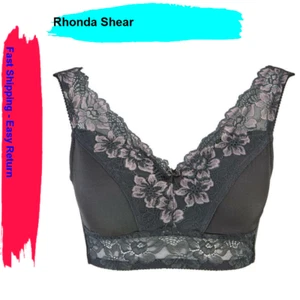Rhonda Shear "Betty" Pin-Up Bra with Pads and Adjustable Back Charcoal/Mauve, L - Picture 1 of 2