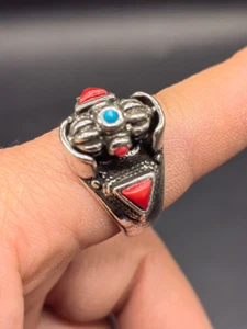 Chinesische antike tibetische Silber Sammlung Miao Silber Intarsien Edelstein Ring - Bild 1 von 8