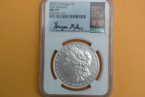2021-S Morgan Silver Dollar COIN NGC MS 70 FIRST RELEASES Wayne Miller Signed - Picture 1 of 4