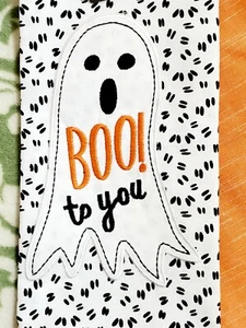 BOO TO YOU Ghost Halloween Kitchen Tea Towels Spooky Embroidered - Picture 1 of 6