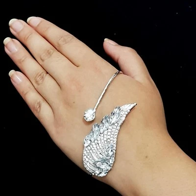 Handspange Spange Handschmuck Handreif Brautschmuck Strass Engelsflügel silber - Bild 1 von 3
