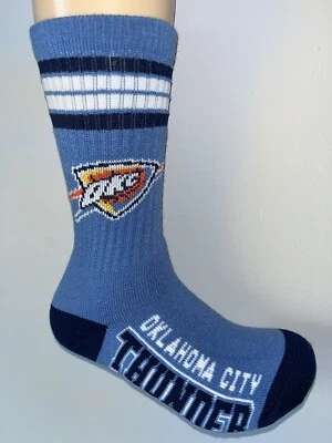 OKLAHOMA CITY THUNDER NBA JERSEY LOGO 4 STRIPE CREW LENGTH SOCKS MEDIUM - Image 1 of 2