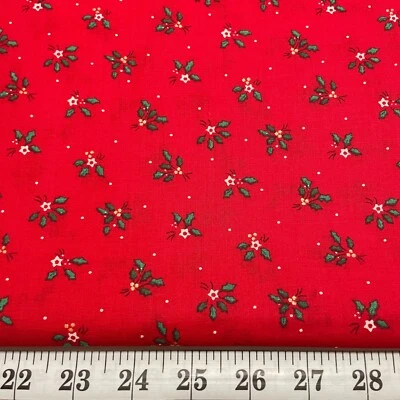 De colección Acebo de Navidad y Bayas Doradas Metálicas Tela de Algodón Rojo MEDIA YARDA Remanente Foto 1 de 2