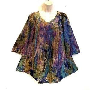 Top Sacred Threads Hippie Boho Festival Tie Dye Contadino V Collo Smock 222402 A - Foto 1 di 2