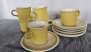 Yellow White Coffee Tea Cups Saucers Pottery Set of 6 Vintage USA - Picture 1 of 7