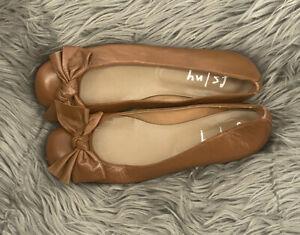 French Sole FS/NY Ballet Leather Flat Shoes Womens 8 Brown Tan Bow Slip On