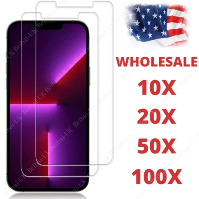 Wholesale Bulk Lot Tempered Glass Screen Protector For iPhone 6 7 8 X 13 Pro Max - Image 1 of 4
