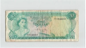 BAHAMAS $1 Dollar 1974, P-35a Donaldson, E/1 734453, QEII Note. Circulated. R1 - Picture 1 of 2