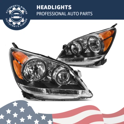 For 2005 2006 2007 Honda Odyssey Headlights Black Housing Amber Headlamp LH+RH - Image 1 of 4
