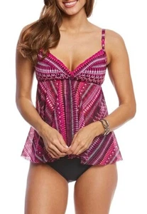 Profile Gottex Womens Swimwear Pink Summer Sunset Flyaway Tankini Top Size 10 - Picture 1 of 4