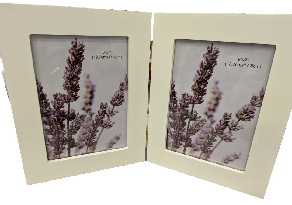 Adeco 5x7 White Wood Decorative Hinged Table Top Desktop Vertical Picture Frame - Image 1 of 4