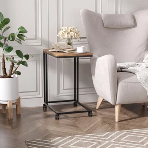 Retro C-Shaped Side Table with 4 Wheels Mobile Sofa Side Bedroom End Table - Picture 1 of 17