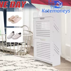 Shoe Cabinet for Entryway Slim Narrow Storage Cabinet 2 Flip Drawers Shoe Rack - Picture 1 of 24