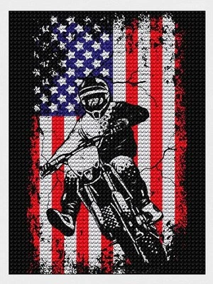 Dirt Bike American Flag Motocross Biker DIY Diamond Painting Kits Art, Full D... - Image 1 of 4