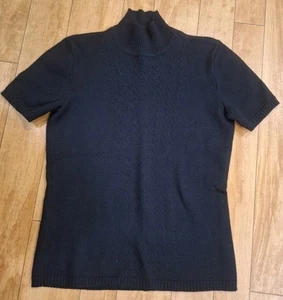 Liz Claiborne Collection Black M 100% Merino Wool Short Sleeve Sweater Mock Neck - Picture 1 of 8