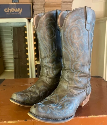 IUV Women's Size 9 Gray Blue Embroidered Cowgirl Western Fashion Cowboy Boots - Image 1 of 4