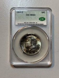 Medio dólar Kennedy 1964 D CAC MS64 tono colorido - Imagen 1 de 6