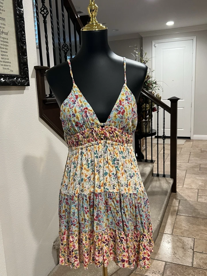 Angie Tie Back Floral Mini Dress Size L - Image 1 of 4
