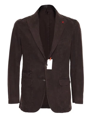 NUEVO CON ETIQUETAS ISAIA NAPOLI ABRIGO DEPORTIVO Chaqueta Marrón Oscuro Algodón Moleskinluxury Italia 46 Foto 1 de 4