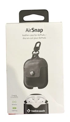 Twelve South AirSnap AirPods Estuche de Cuero Grano Negro con Clip 1ª 2ª Generación Foto 1 de 2