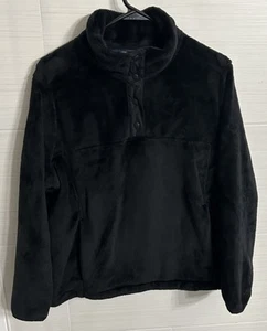 Land's End Soft Faux Fur Black Fleece Button Pullover Y XL/18, Kangaroo Pocket - Picture 1 of 10
