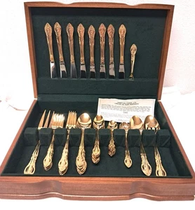 53 pc Hampton Forge Versailles 24KT Gold Plated Stainless Flatware Service for 8 - Picture 1 of 11