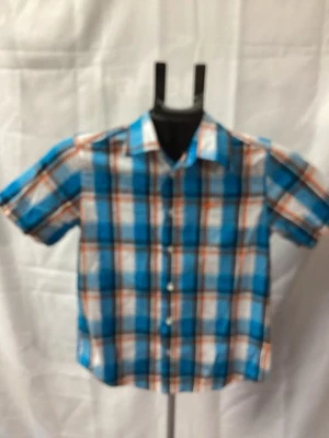 Wrangler Jeans Co. Boys Size Medium 8 Blue Plaid Button Down Shirt Short sleeve - Image 1 of 4