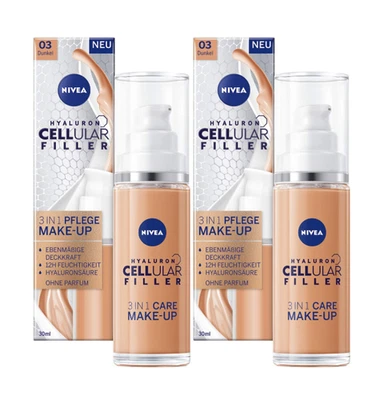 2 x Nivea Cellular Filler Make-up 3-1 Pflege No3 dunkel je 30ml