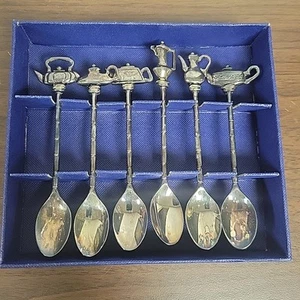 6er Set versilberte Teekanne TEA TIME Löffel - Bild 1 von 7