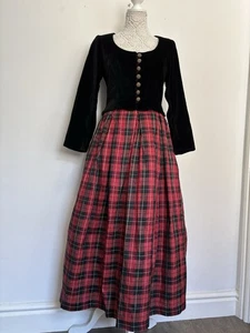 Vintage Berkertex Samt Jacke & Rock Outfit Seide Taft rot Tartan Weihnachten - Bild 1 von 18