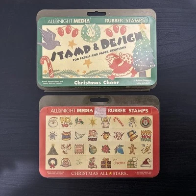 Vintage All Night Media Rubber Stamps Craft Design Kit Set Of 2 Christmas Themed - Image 1 of 4